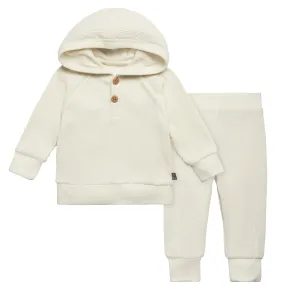 2-Piece Baby Neutral Ivory Waffle Hoodie and Pant Set