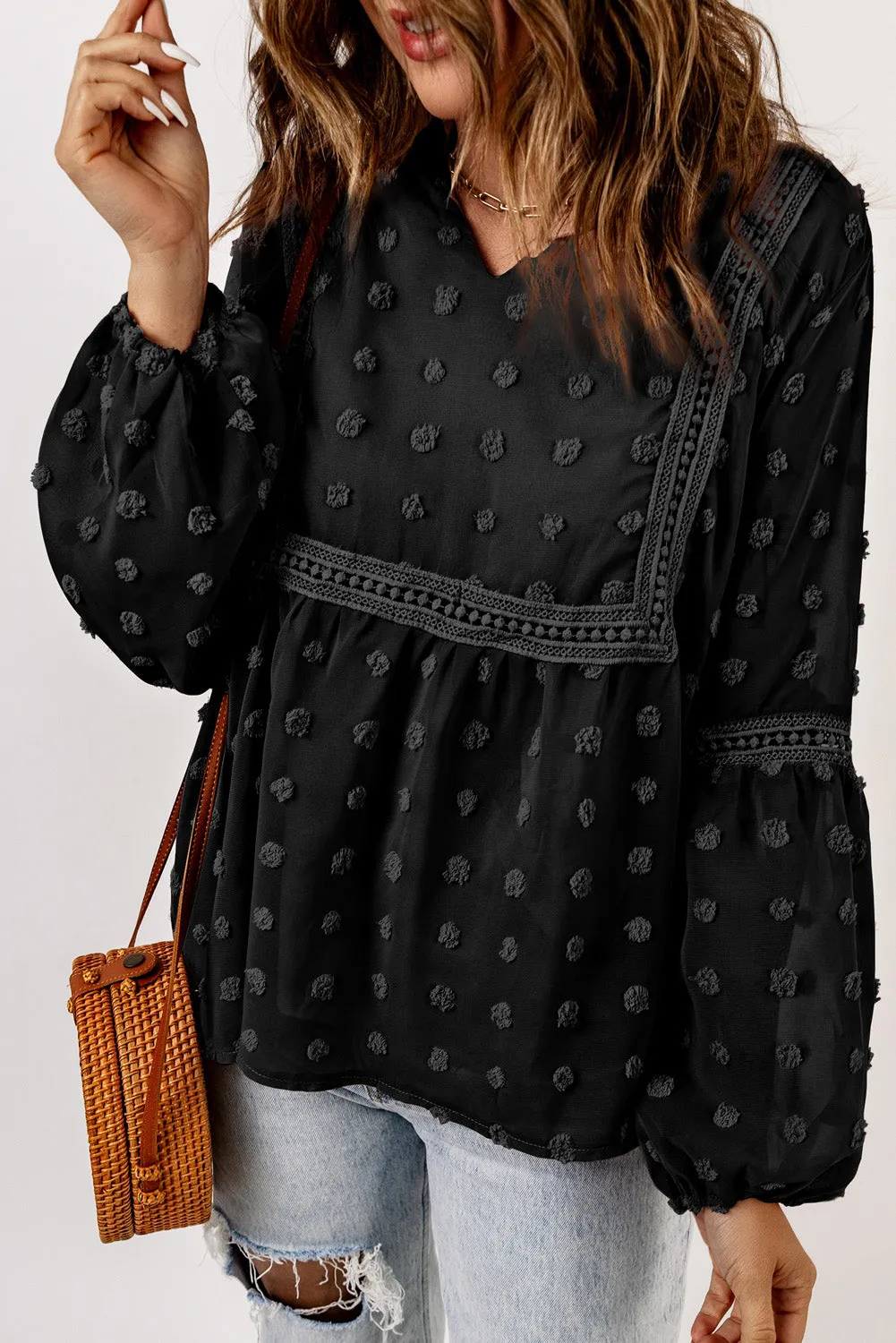 3D Dotted Texture V-Neck Blouse