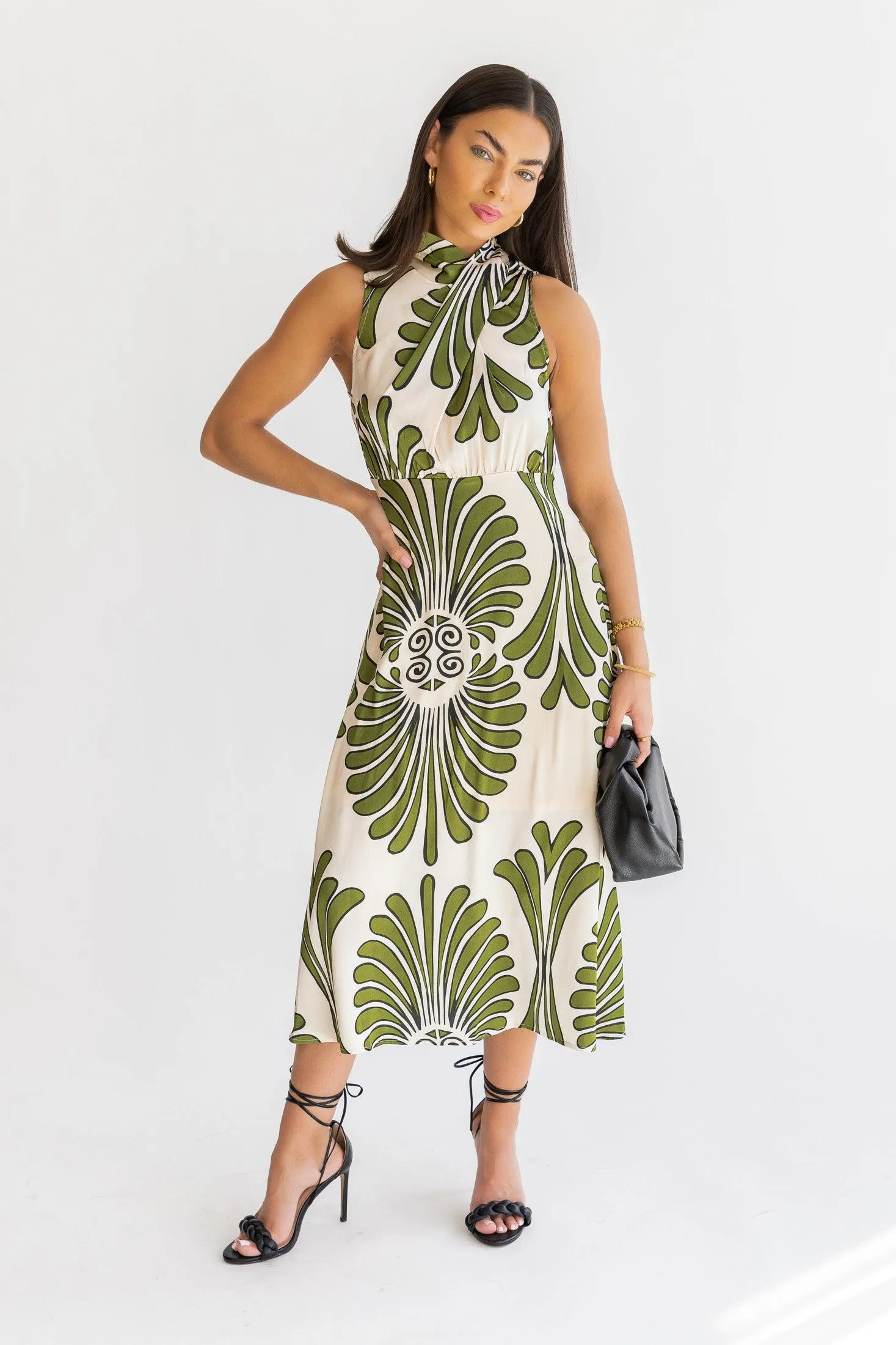 Alaina Olive Abstract Midi Dress - Final Sale