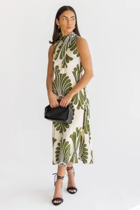 Alaina Olive Abstract Midi Dress - Final Sale