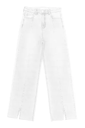 Alice - High Rise Ankle Crop Wide Leg With Front Seam And Slit In White