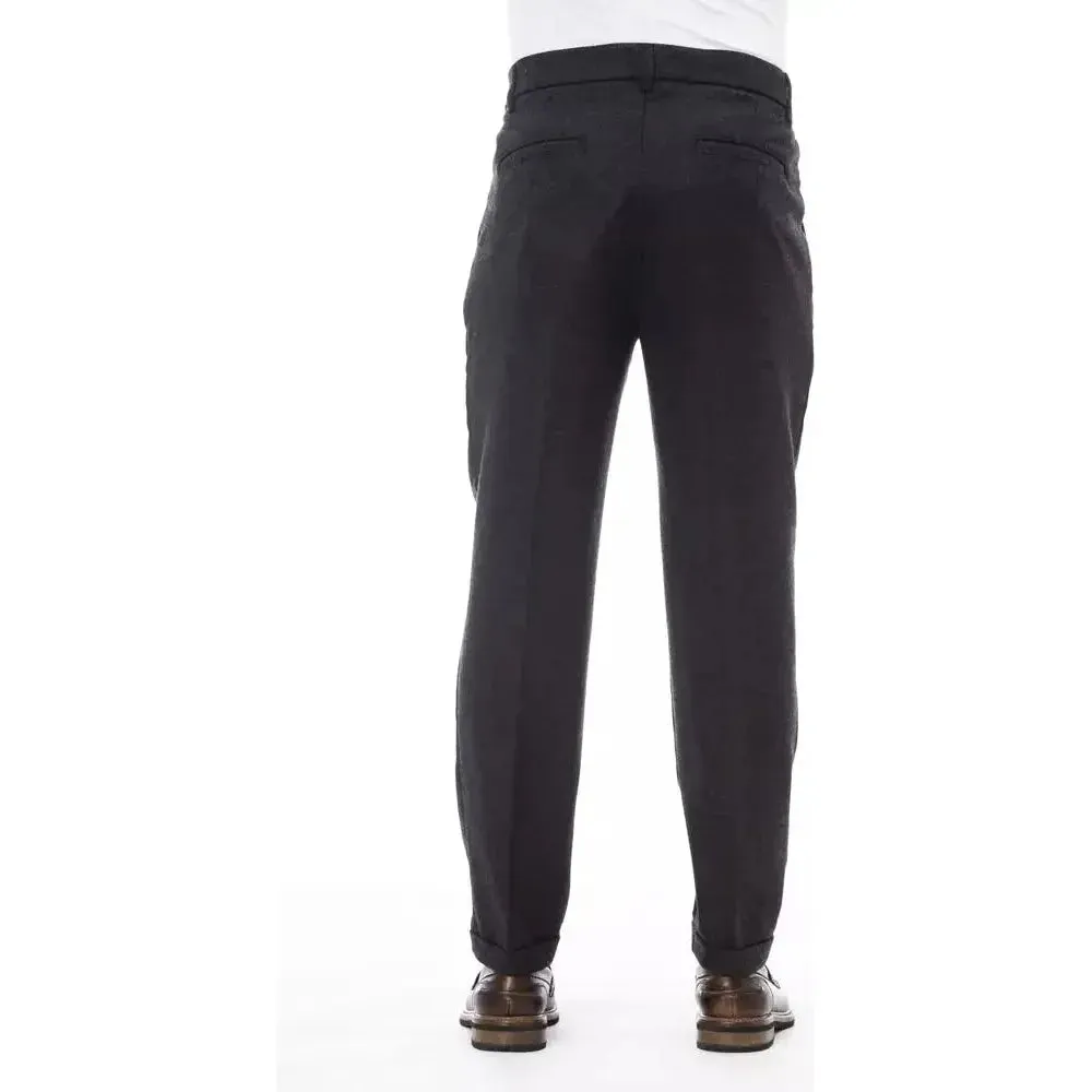 Alpha Studio Gray Wool Men Pant