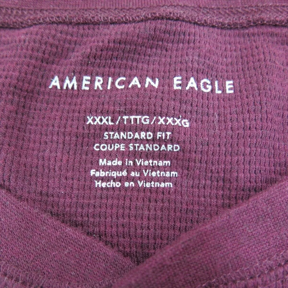 American Eagle Shirt Mens XXXL Red Henley Neck Tee Long Sleeve Cotton