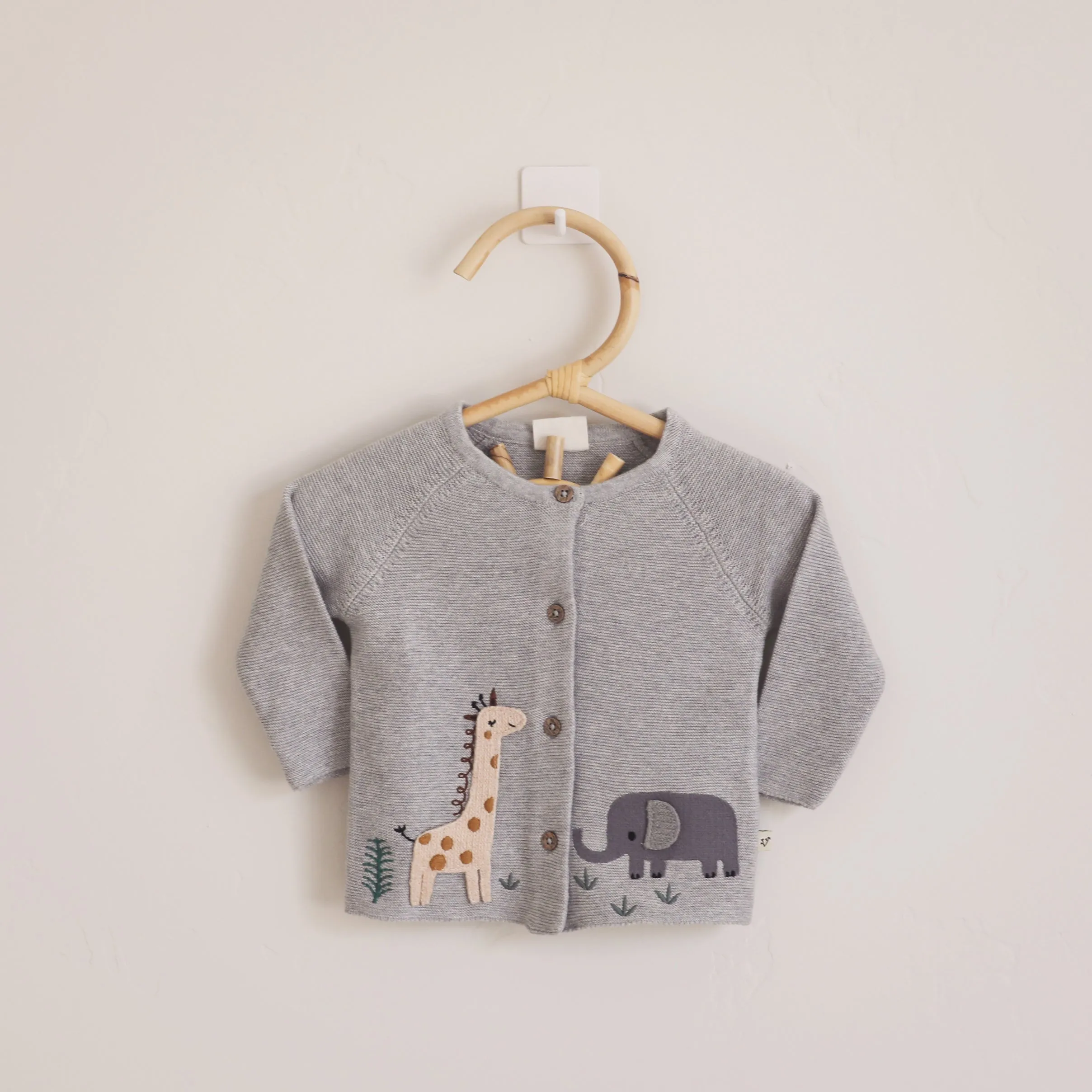 Animal Safari Embroidered Baby Cardigan Sweater (Organic) - 3 Colors