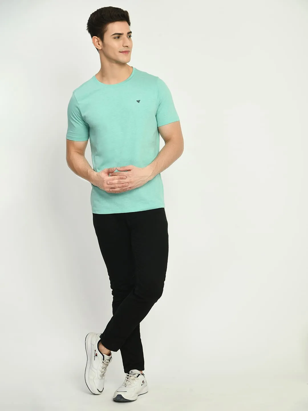 Basic Sea Green Knitted fabric T-Shirt