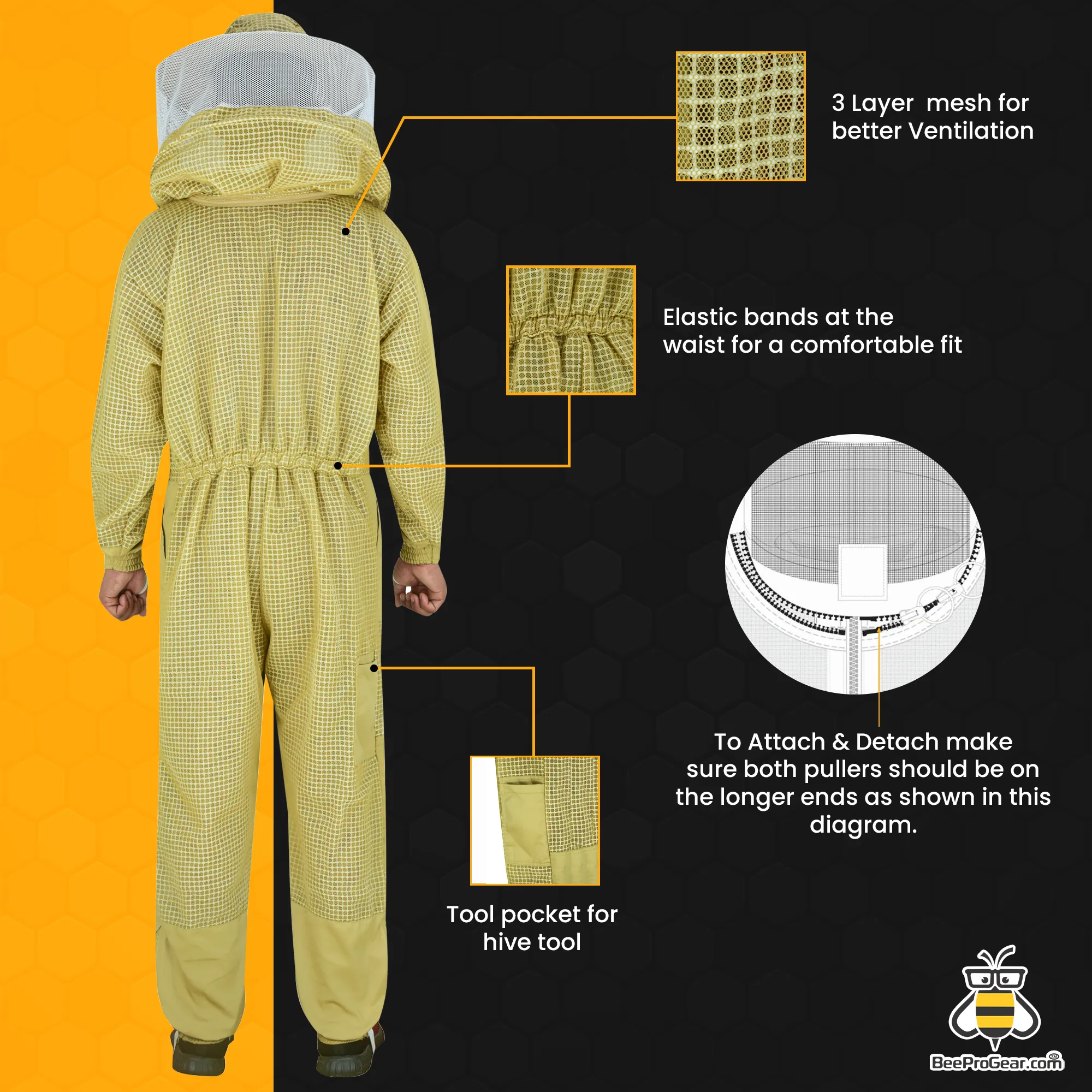 Bee Pro 3-Layer Ultra Ventilated Beekeeping Suit with Round Veil |  Brown