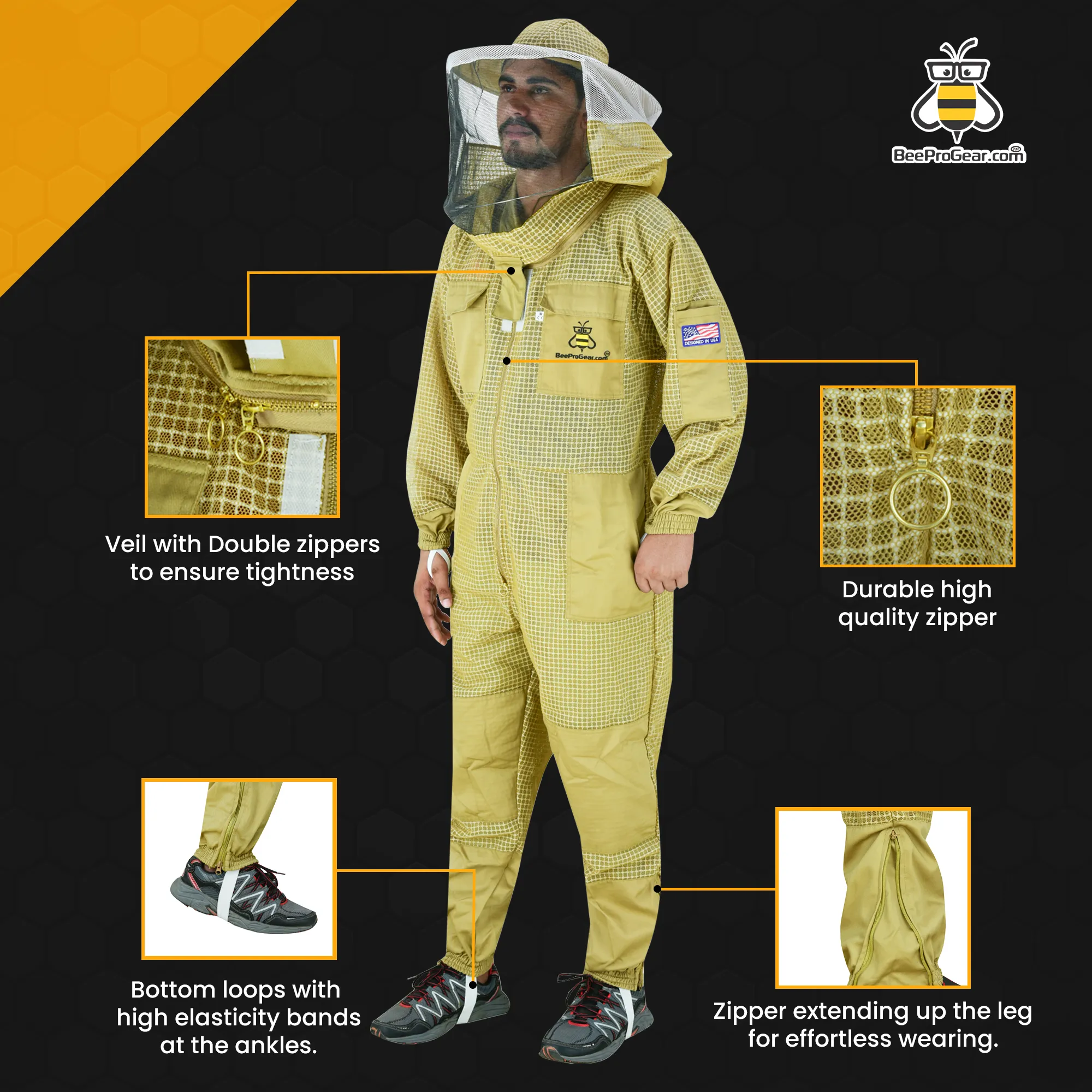 Bee Pro 3-Layer Ultra Ventilated Beekeeping Suit with Round Veil |  Brown