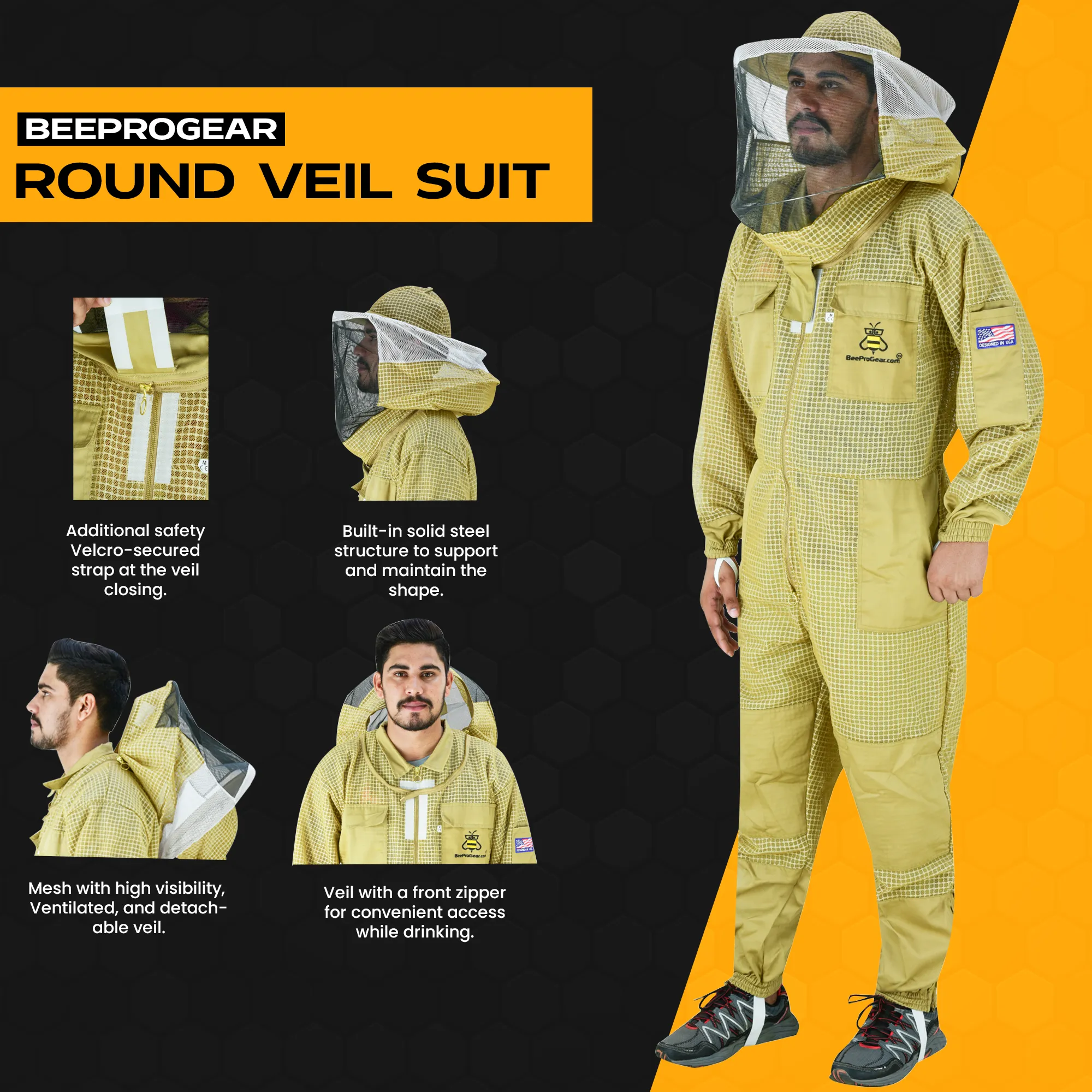 Bee Pro 3-Layer Ultra Ventilated Beekeeping Suit with Round Veil |  Brown