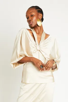   Beryll Ali Silk Wrap Top | Latte