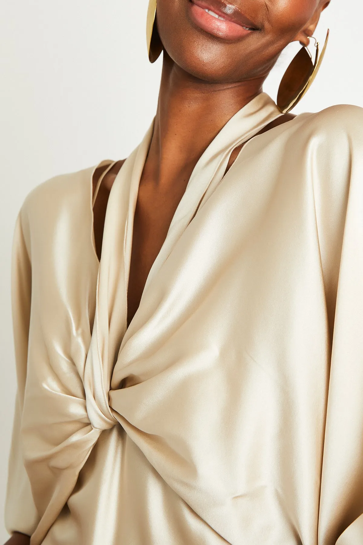   Beryll Ali Silk Wrap Top | Latte