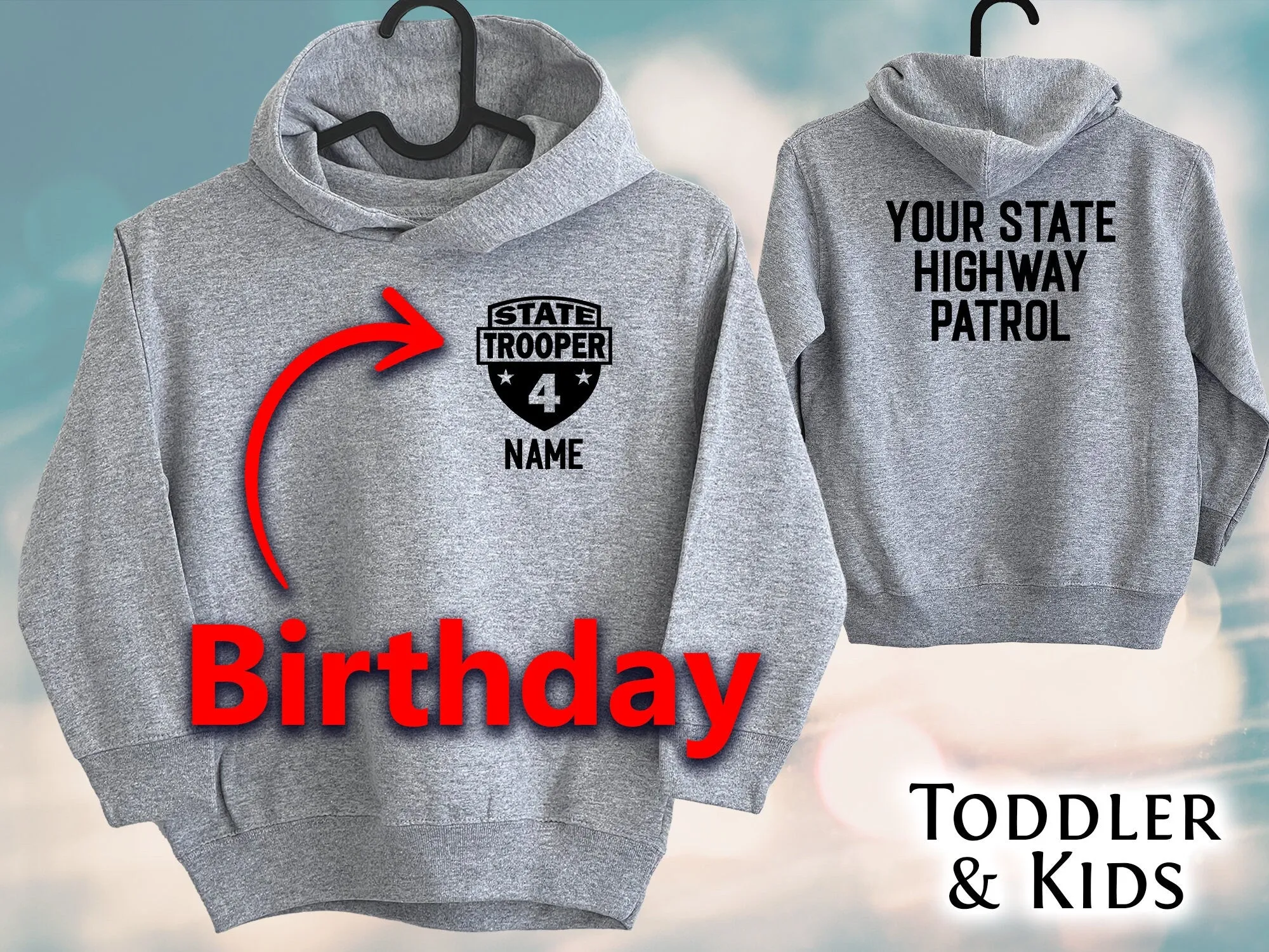 Birthday State Trooper Toddler Gray Heather Hoodie