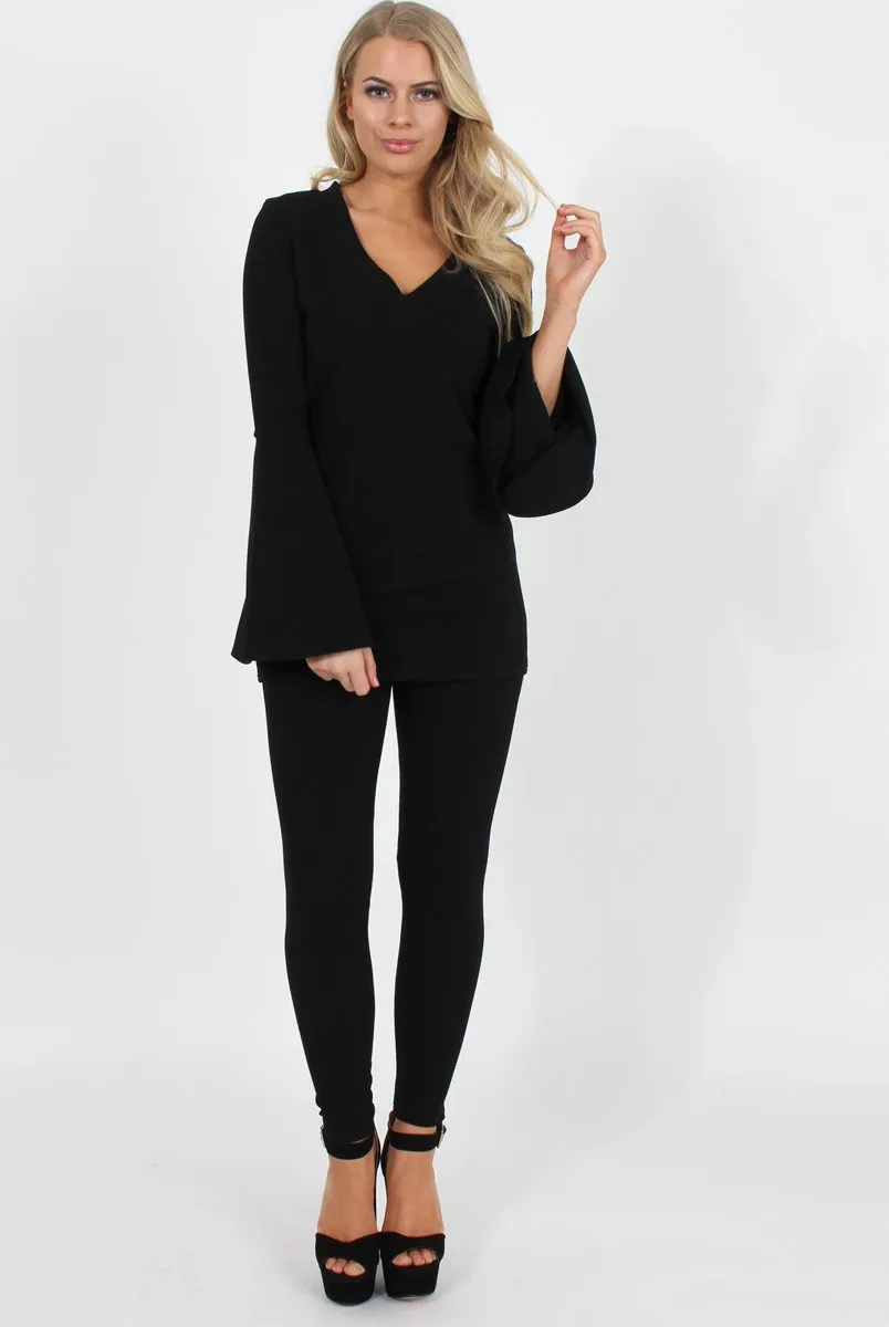 Black Bell Sleeve Two Piece - Terry