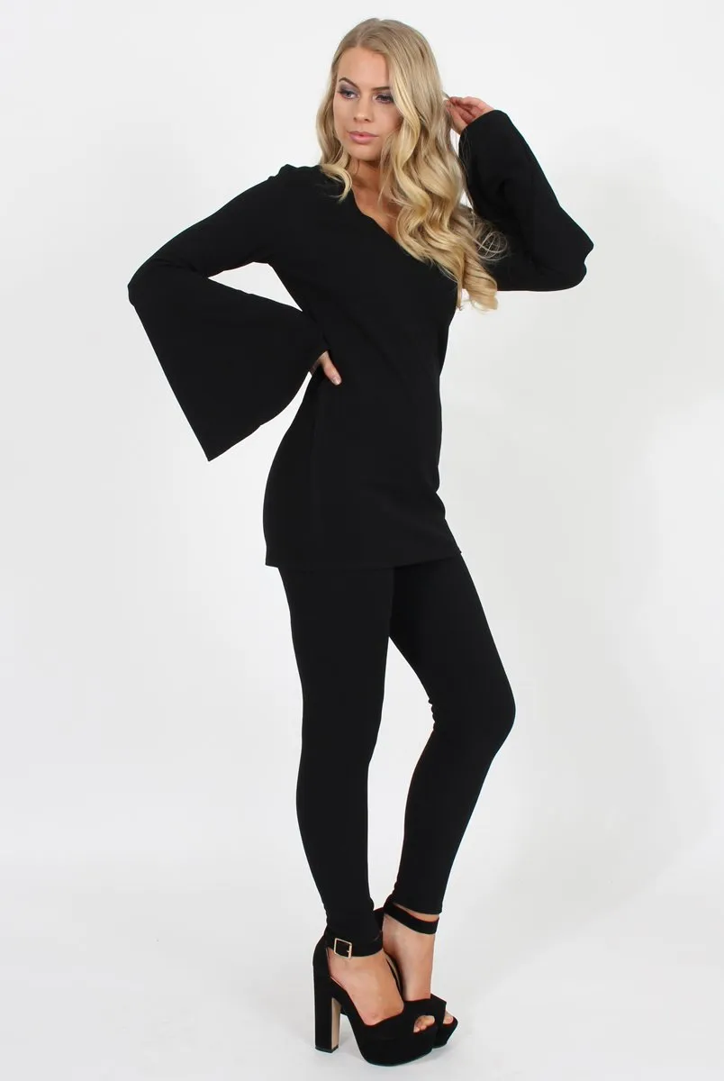 Black Bell Sleeve Two Piece - Terry