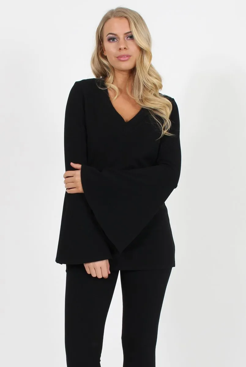 Black Bell Sleeve Two Piece - Terry