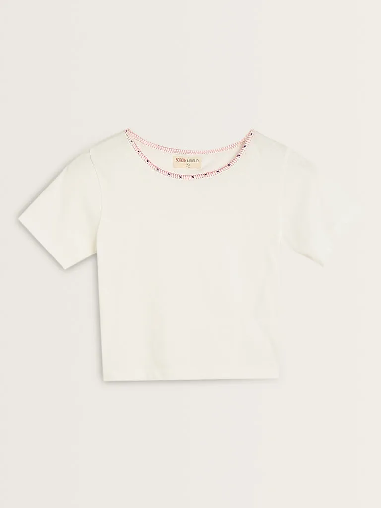 Bombay Paisley White Cotton Crop Top