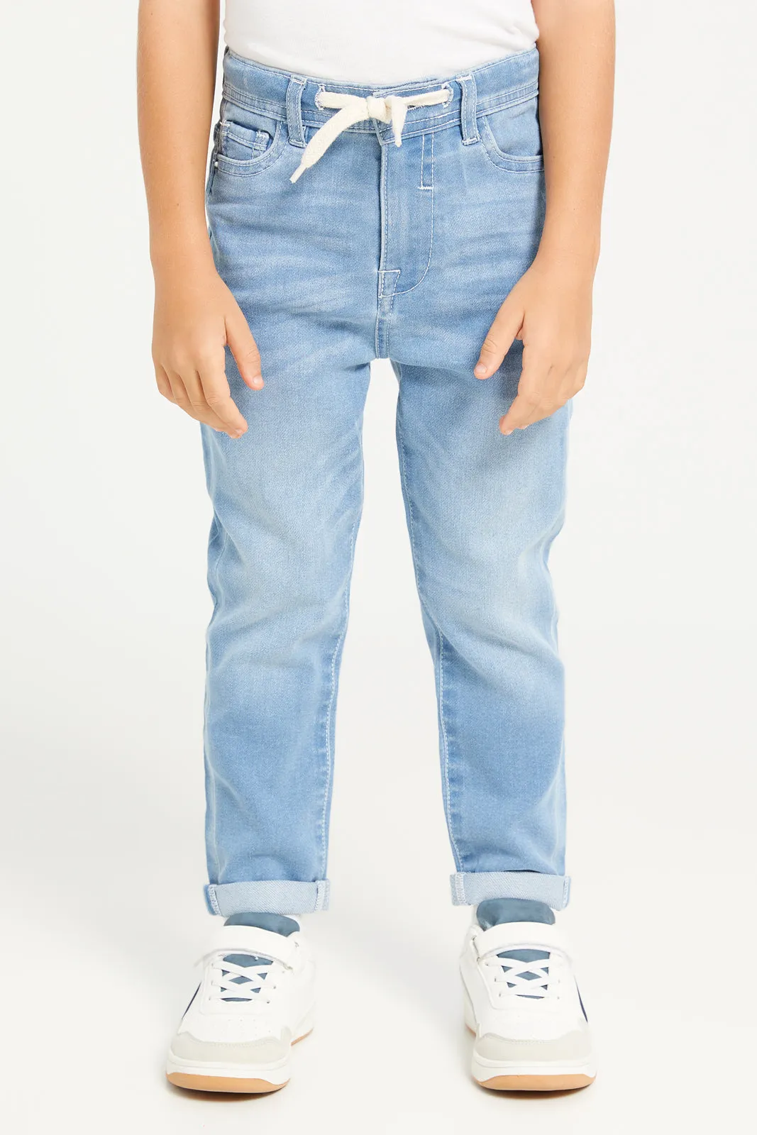 Boys Blue 5 Pocket With Draw Cord Jeans