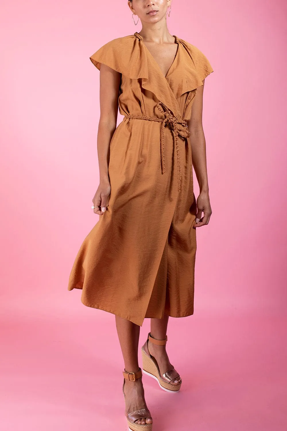 Braid Trim Belted Wrap Dress