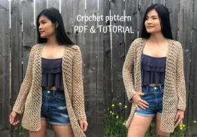 Breezy Crochet Cardigan Pattern for summer, Digital PDF pattern and video tutorial