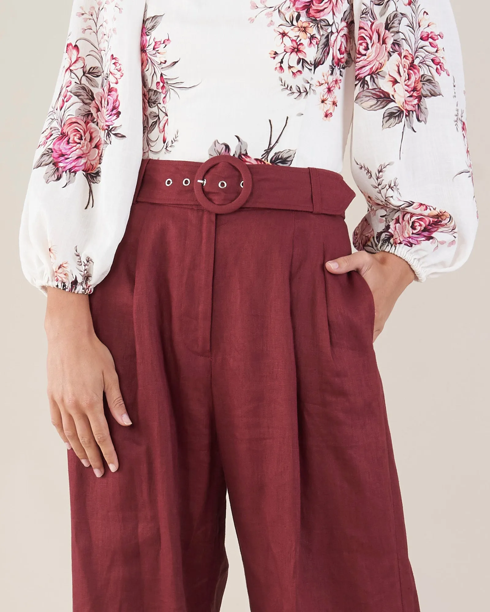 Bridgette Linen Pant - Merlot