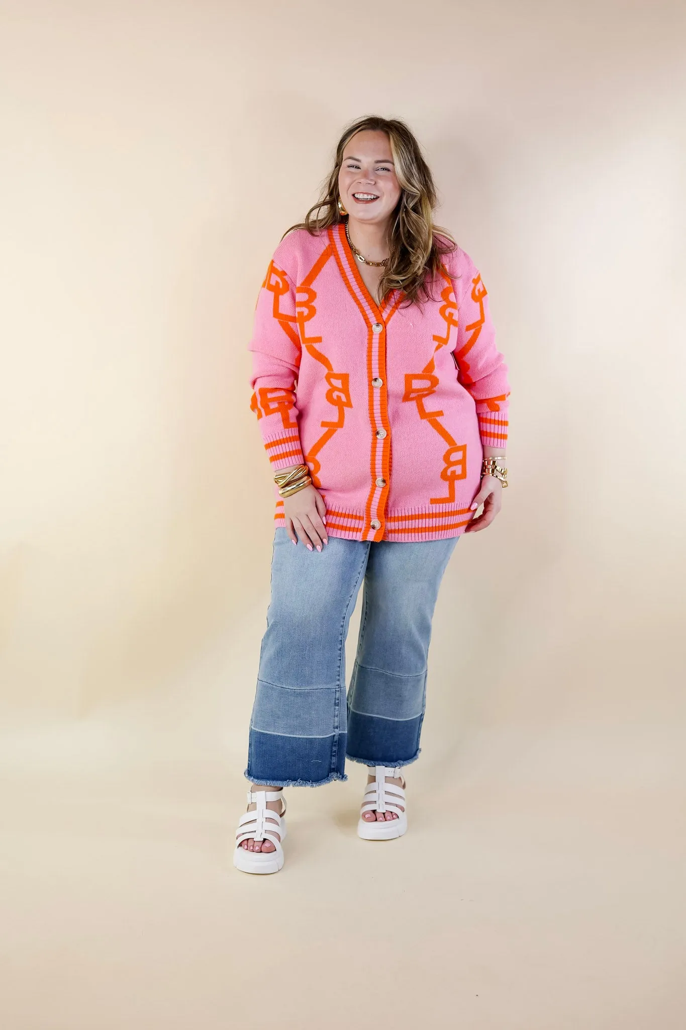 BuddyLove | Varsity Cardigan in Persimmon (Pink)