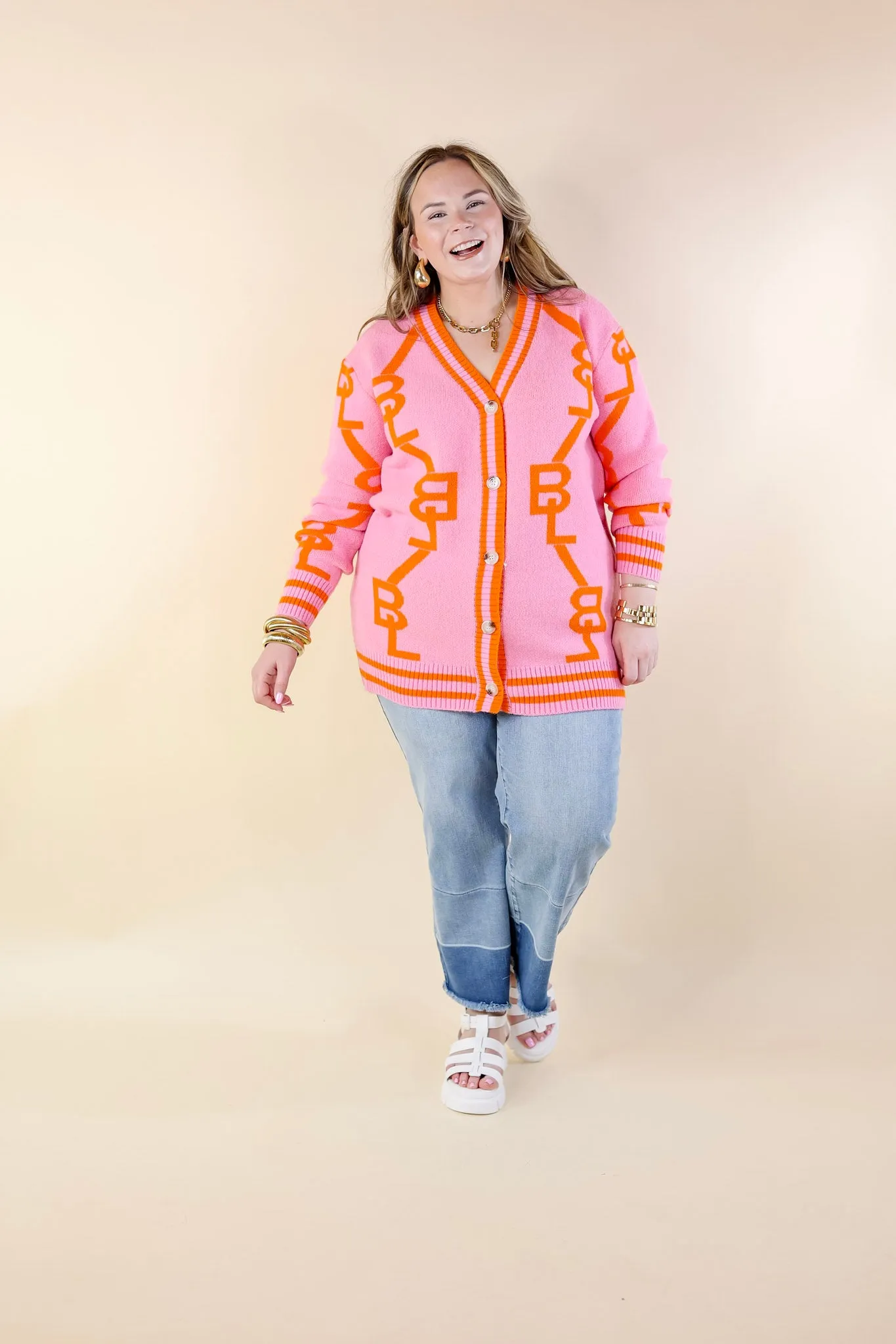 BuddyLove | Varsity Cardigan in Persimmon (Pink)