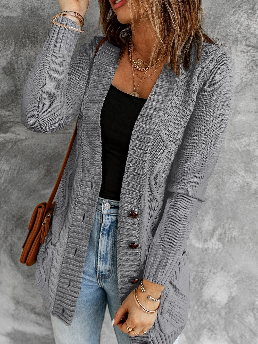 Cable Knit Button Cardigan