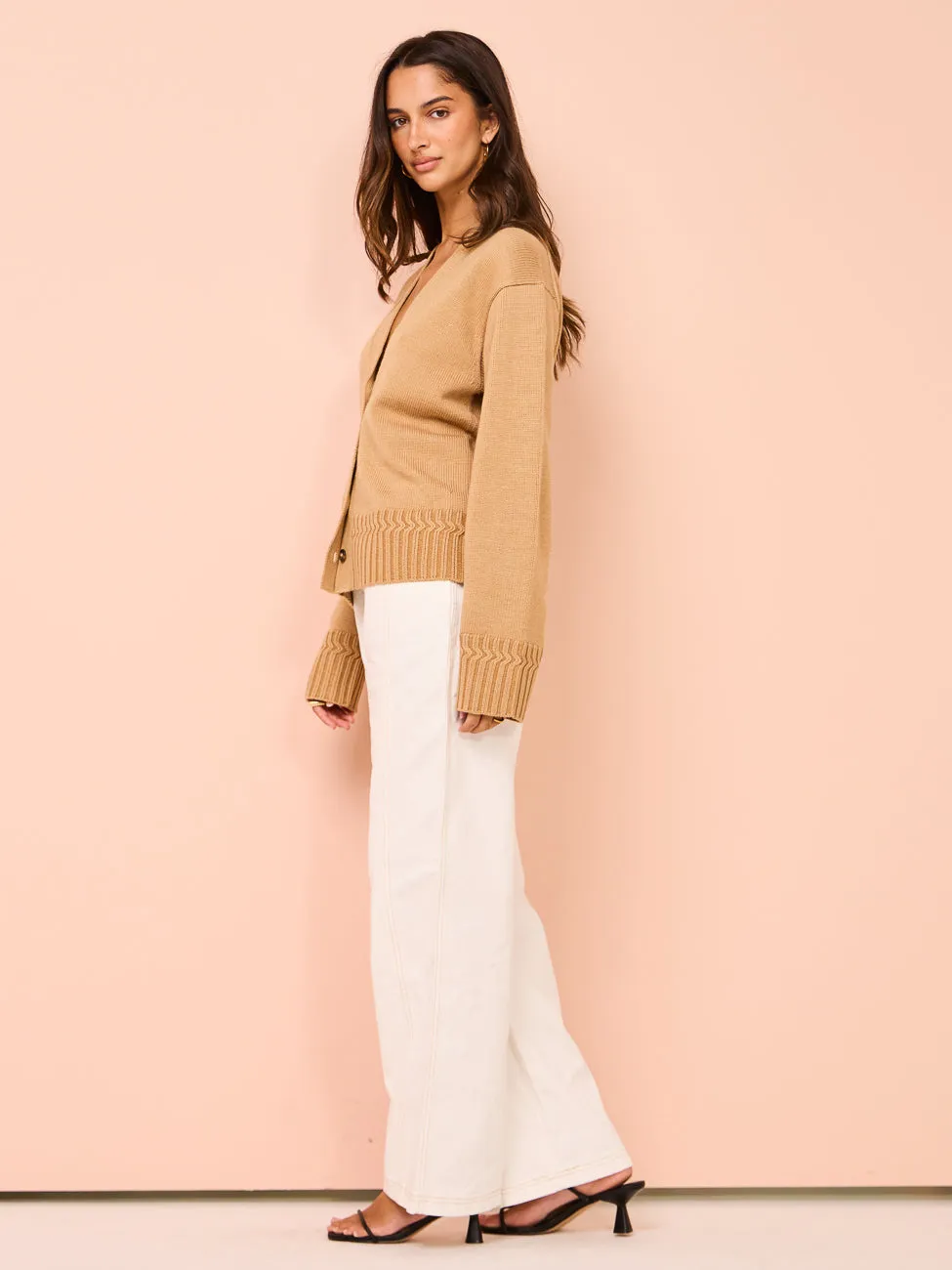 Camilla and Marc Reid Boxy Knit Cardigan in Caramel