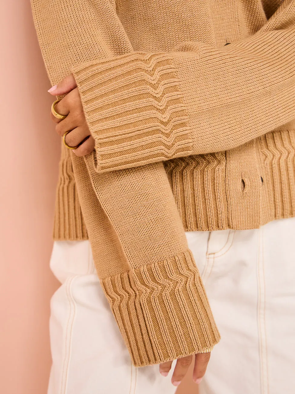 Camilla and Marc Reid Boxy Knit Cardigan in Caramel