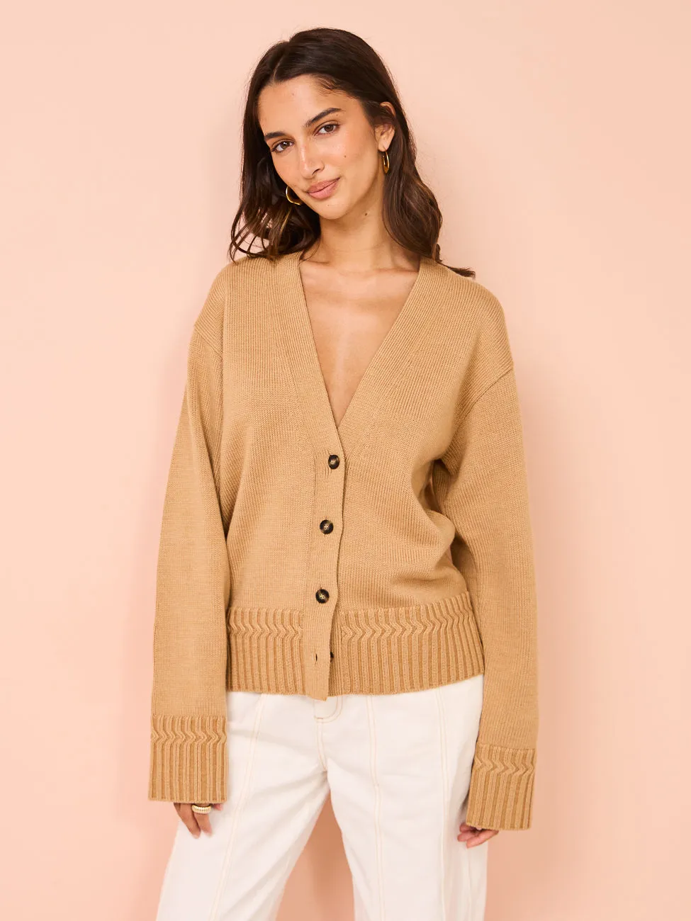 Camilla and Marc Reid Boxy Knit Cardigan in Caramel