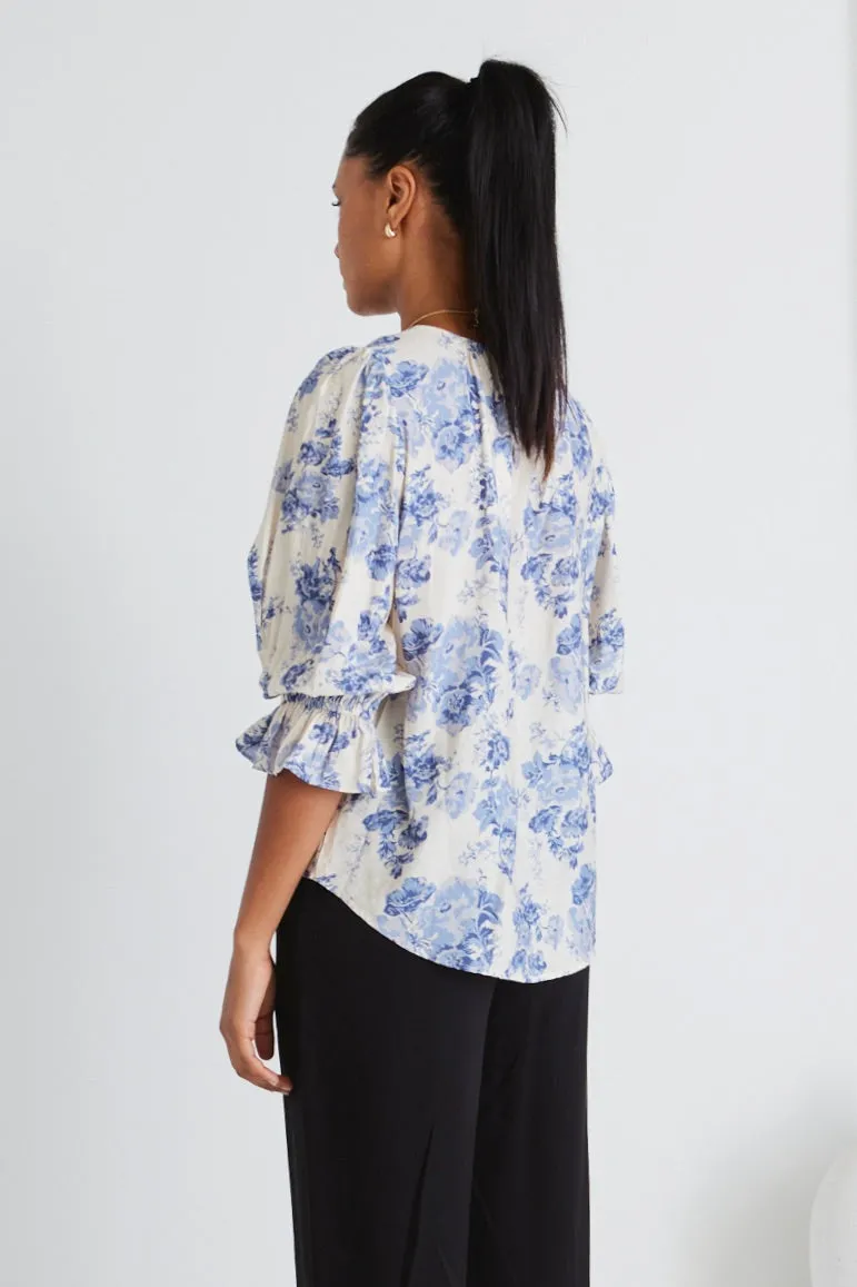 Candid Blue Floral Ls Top