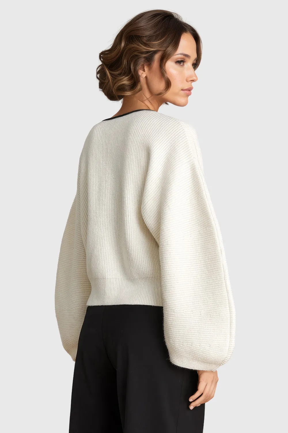 Cardigan with Baloon Sleeves - White