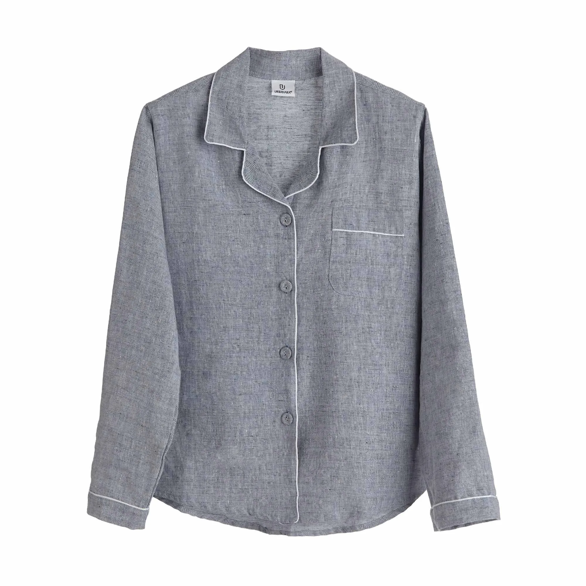 Casaal Pyjama Shirt [Dark grey blue/White]