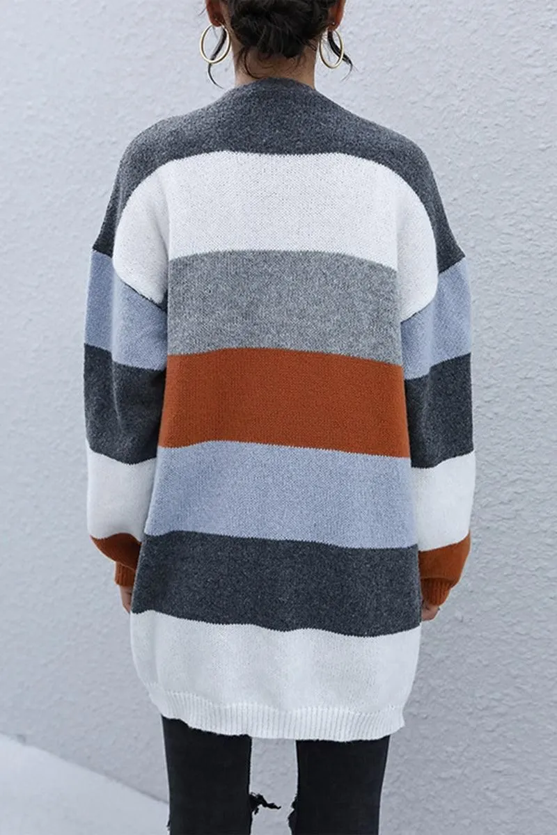 CASUAL COLOR BLOCK OPEN FRONT CARDIGAN