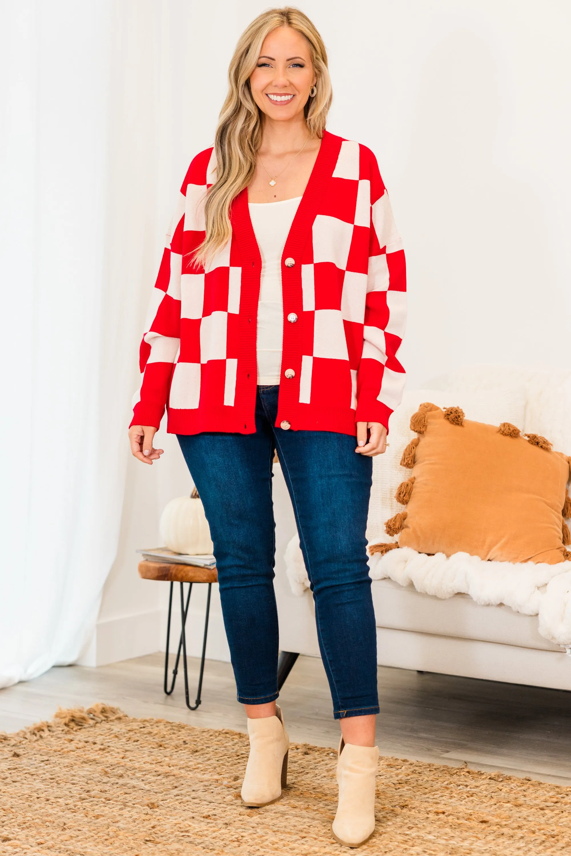 Checkmate Babe Cardigan, Red