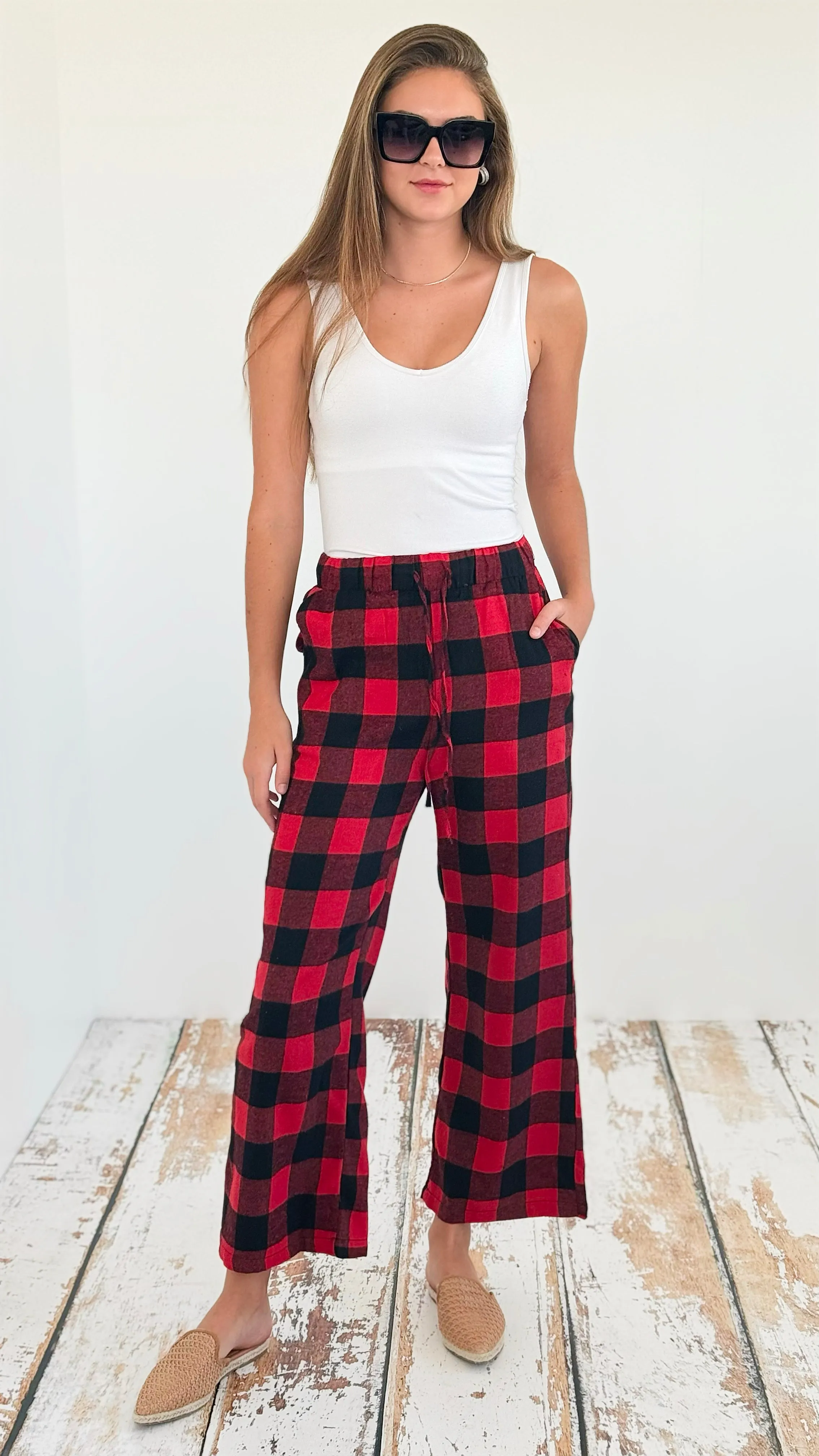 Classic Comfort Plaid Pijama Pants - Red