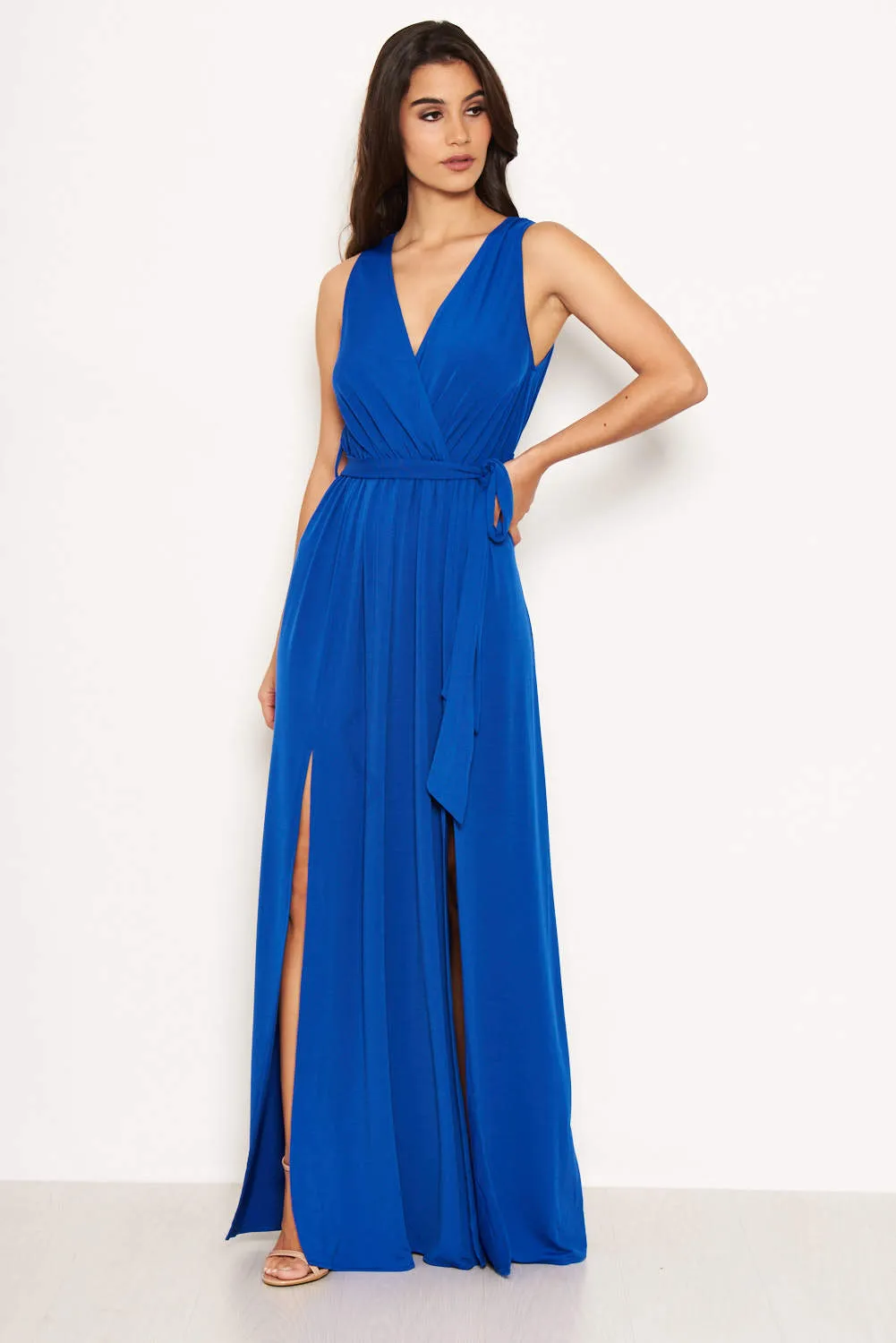 Cobalt Wrap Front Maxi Dress