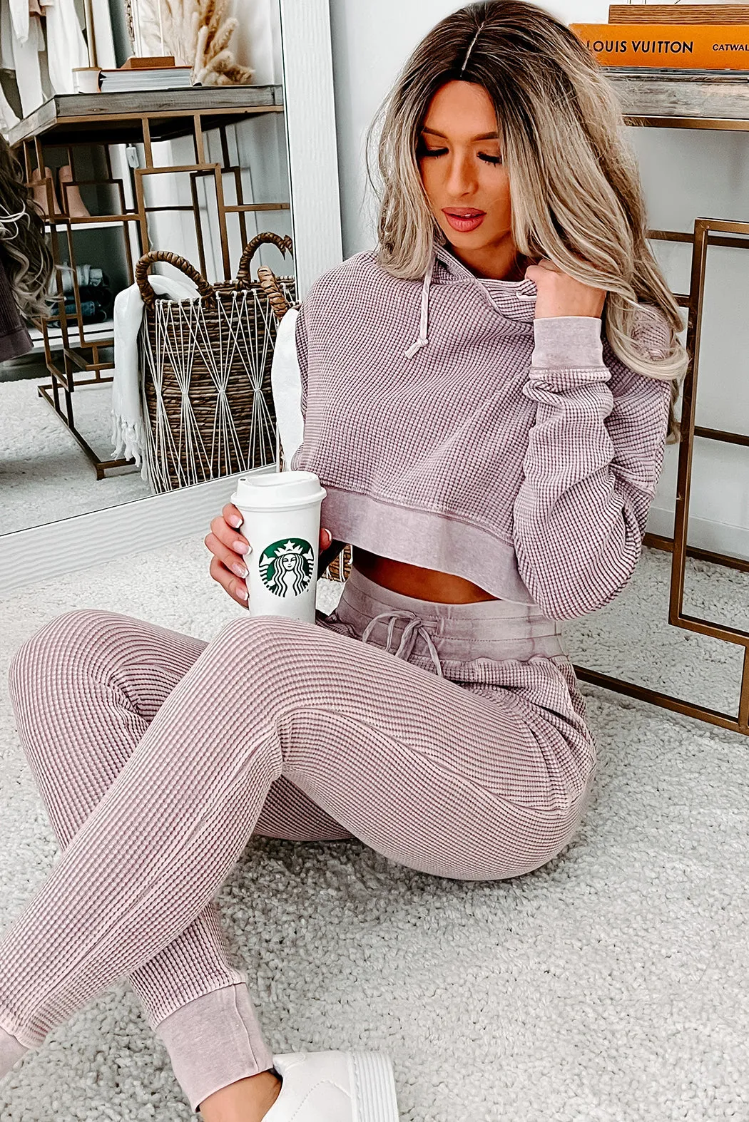 Comfy Vibes Thermal Knit Joggers (Dusty Pink)