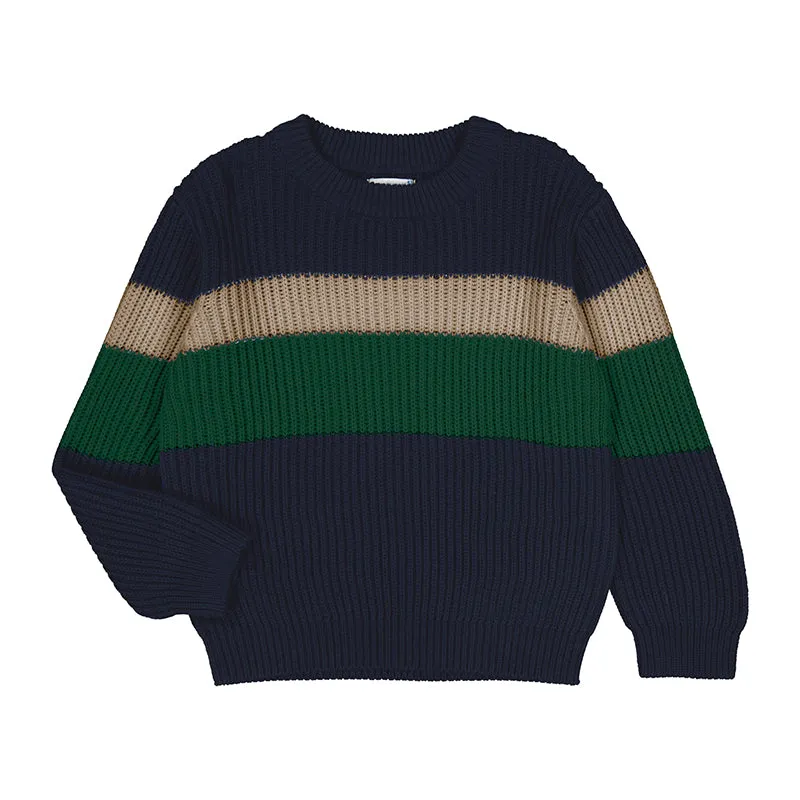 Cream, Green, and Navy Boys Striped Sweater