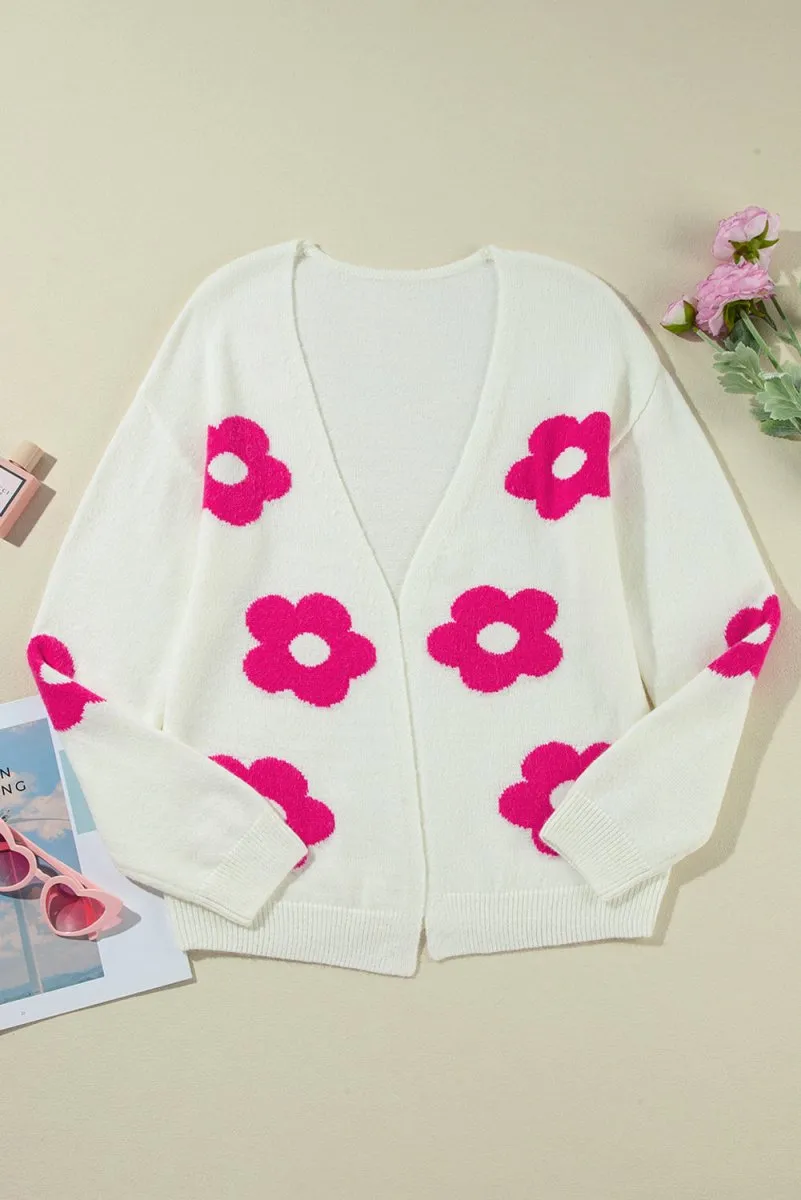 Cream Rose Flower Pattern Cardigan