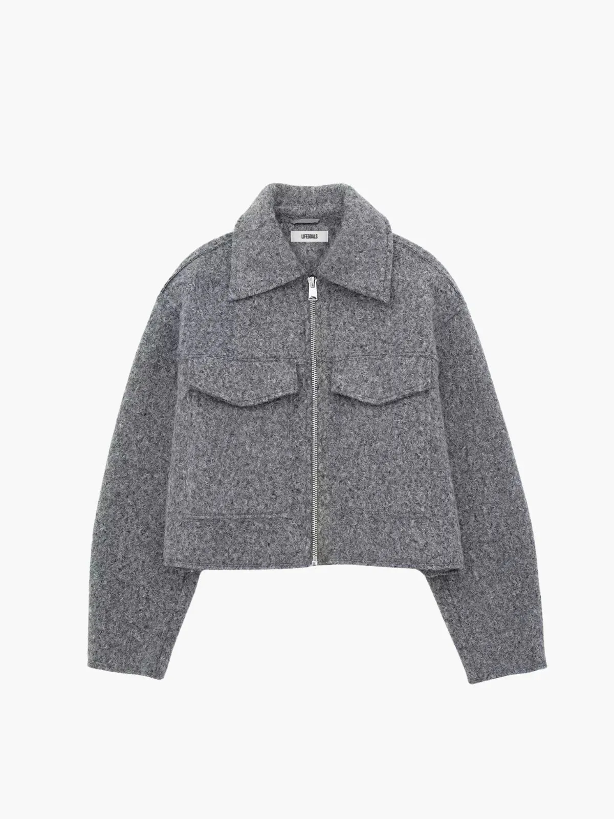 Cropped Wool Utility Zip Jacket