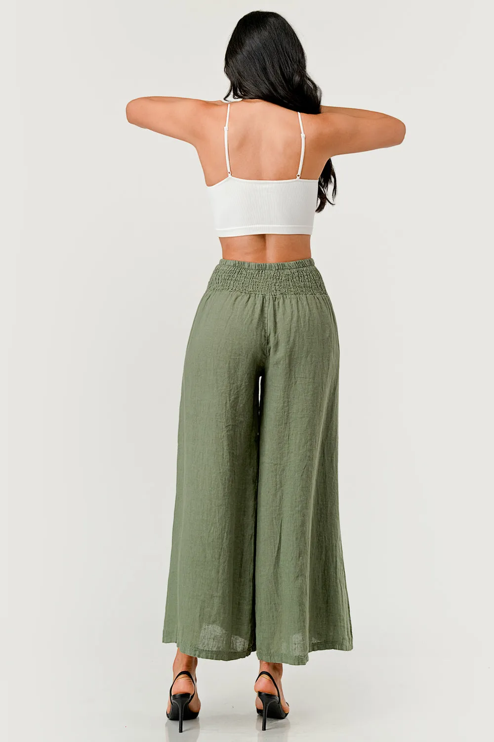 Crossover Wide Waist Linen Pants