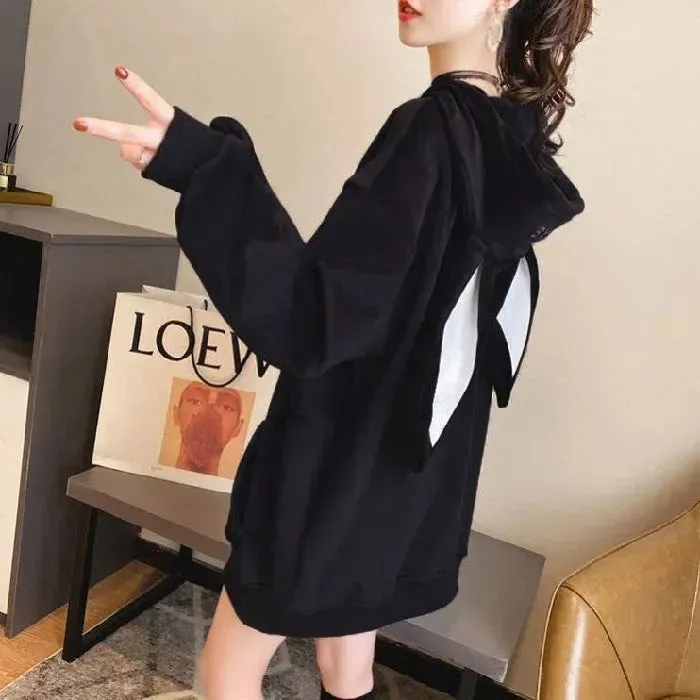 Cute Women Girls Rabbit Ears Plus Velvet Thick Hoodies Pullover Pocket Sweatshirts