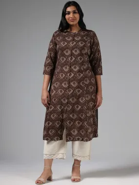 Diza Brown Motif Printed Button Down Kurta