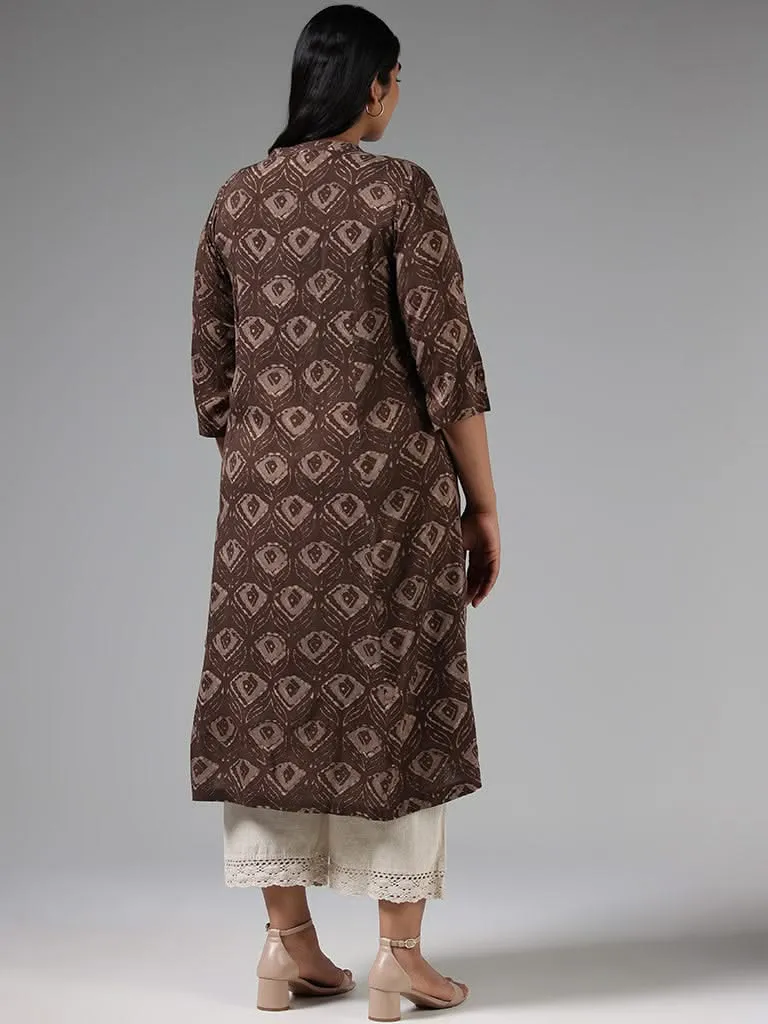 Diza Brown Motif Printed Button Down Kurta