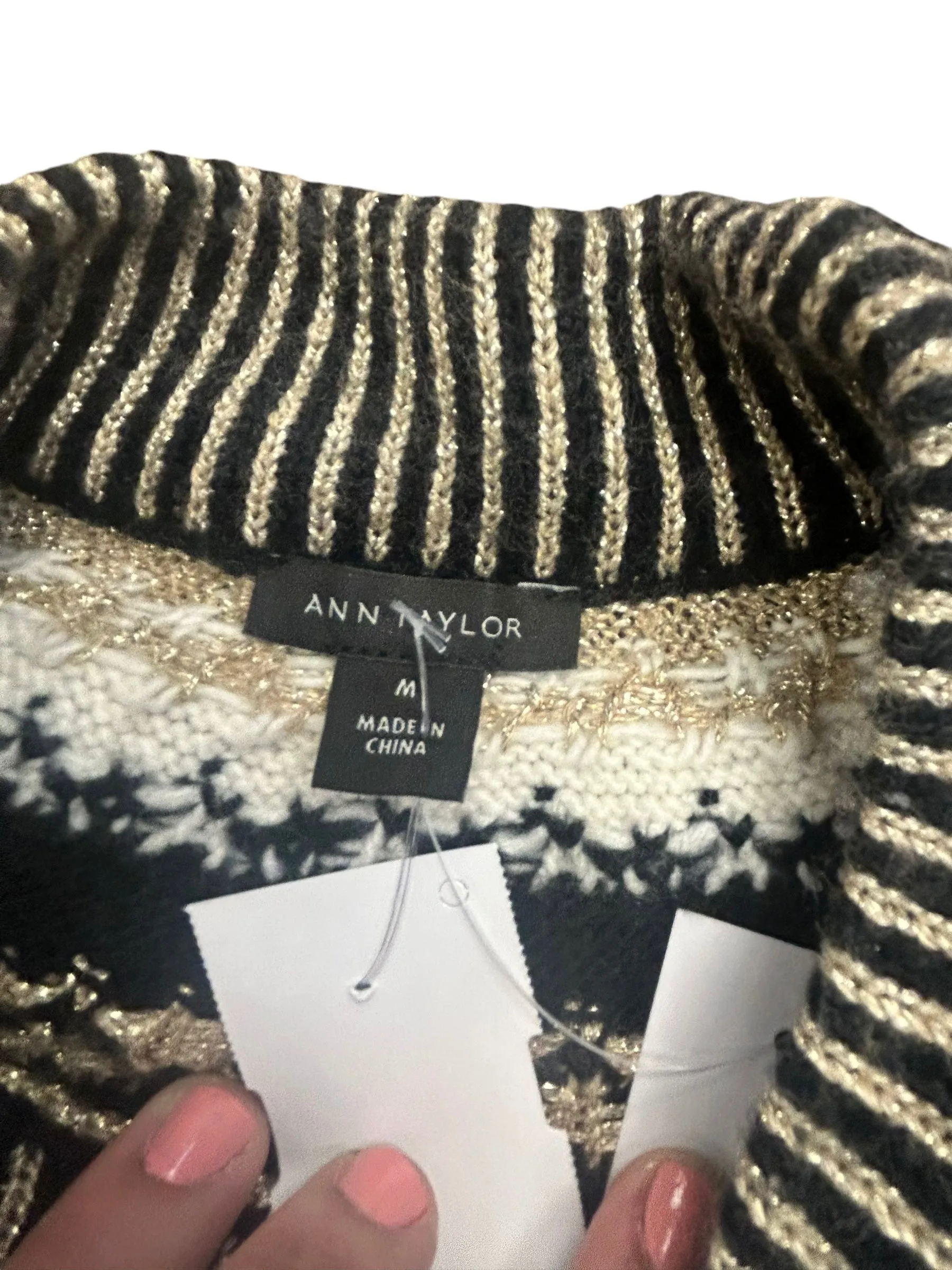 Dress Sweater By Ann Taylor In Black & Gold, Size: M