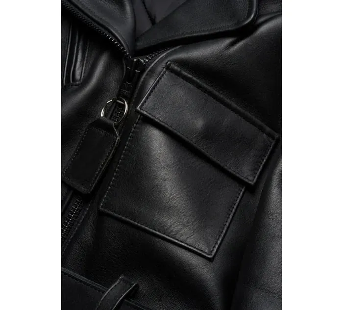 Elegant Women's Cropped Slim Classic Leather Jacket By TJS