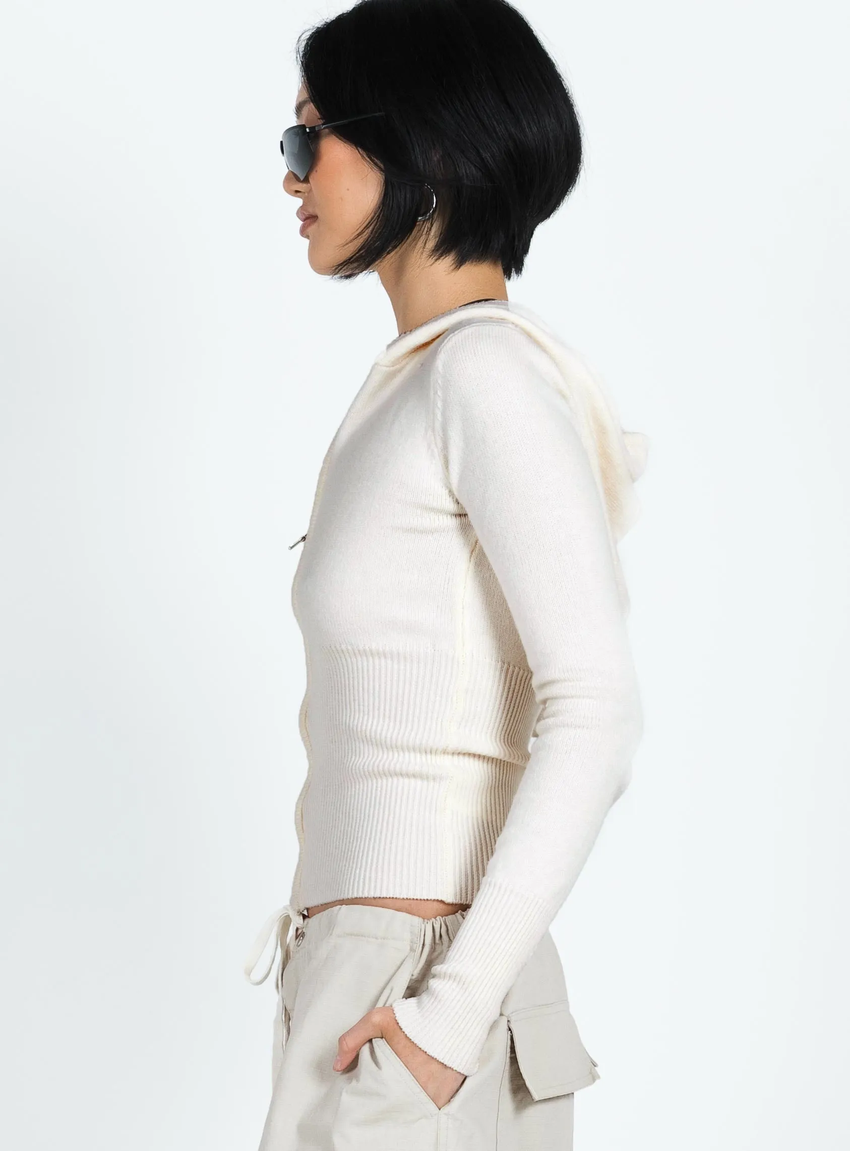 Elingford Zip Up Hooded Sweater Cream