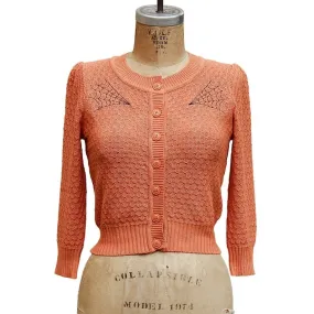 Embroidered Soft Orange Knit Sweater Cardigan - Spiderweb Rockabilly Button Up Sweater