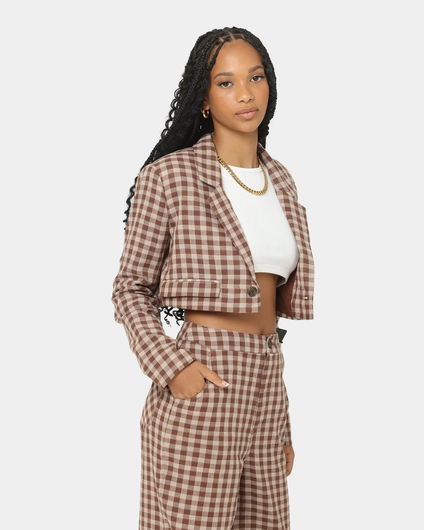 EN ES Women's Harvard Cropped Blazer Gingham Aurora