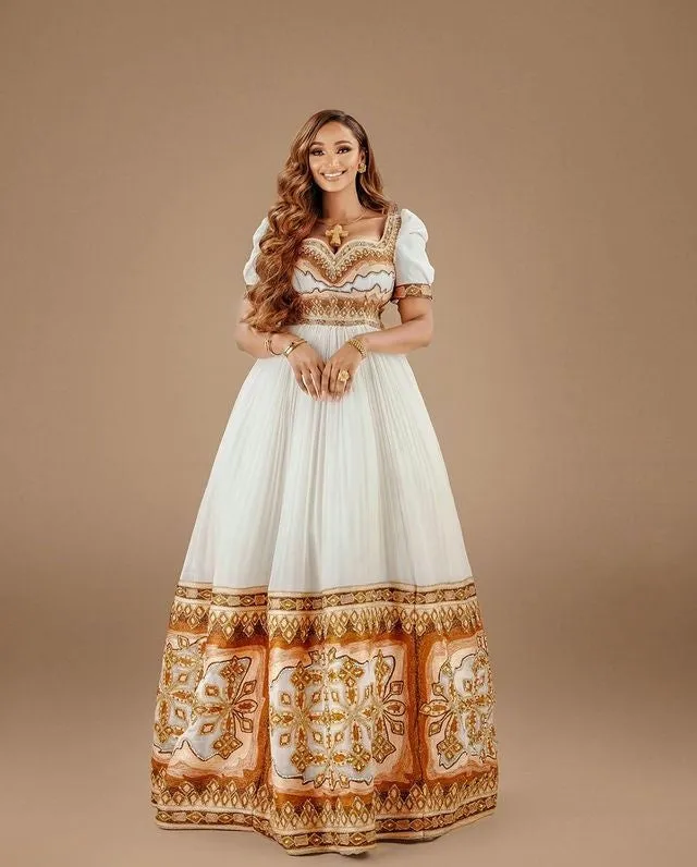 Exquisite Brown and Sparkly Habesha Wedding Dress Beautiful Habesha Dress